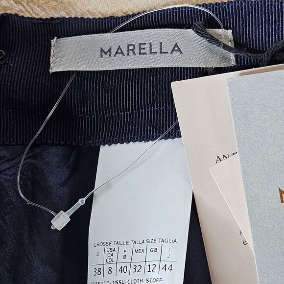 Marella Navy Blue Geometric Print Side Pockets Lined Career Wear Flared Skirt - Picture 8 of 12